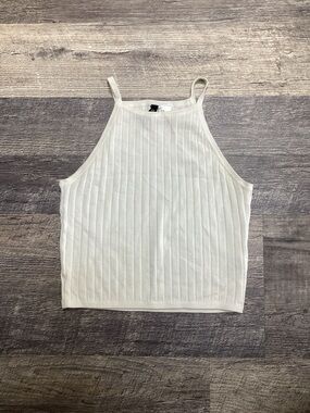 H&M Off White Ribbed Cropped Tank Top